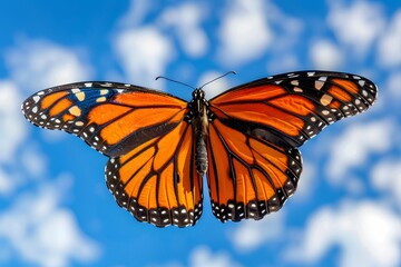 Fototapeta premium Vibrant Monarch Butterfly Against a Clear Blue Sky