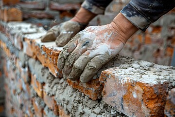 Bricklayer's Hands at Work