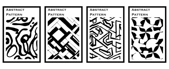 Set of 4 Abstract black and white pattern. For use in graphics. Minimalist illustration for printing on wall decorations