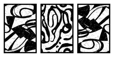 Fototapeta premium Set of 3 Abstract black and white pattern. For use in graphics. Minimalist illustration for printing on wall decorations