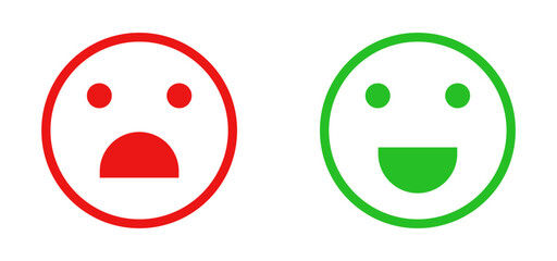 Feedback rating emoji icon. Happy and sad emoji vector icon. Face smile icon positive, negative neutral opinion vector signs symbol. Simple flat shape happy and sad emotion logo. Vector ilustration.