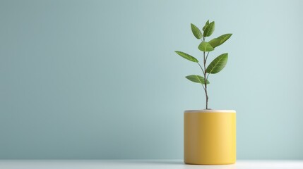 Minimalist plant in a yellow pot for modern interior decor. A simple yet stylish addition to any home, bringing a touch of nature and freshness.