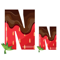 strawberry design alphabet with melted dark chocolate namely letter N design for designs, posters or banners