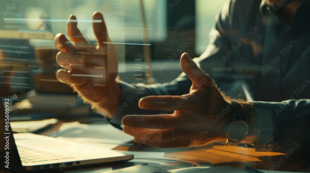 Poster close-up of hands gesturing during a business discussion. corporate communication and negotiation ba