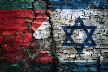 Cracked Wall with Palestinian and Israeli Flags
