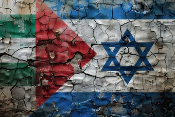 Cracked Wall with Palestinian and Israeli Flags