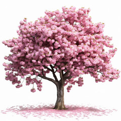 Obraz premium A tree with pink blossoms is the main focus of the image. The tree is tall and has a lot of pink flowers on it. The pink color of the flowers creates a sense of beauty and serenity