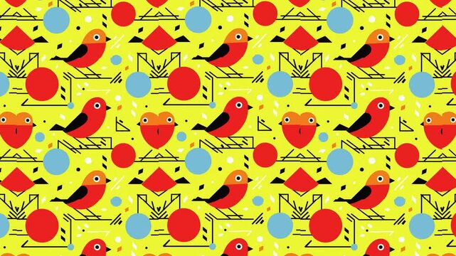 Birds on seamless background pattern, floral animated design