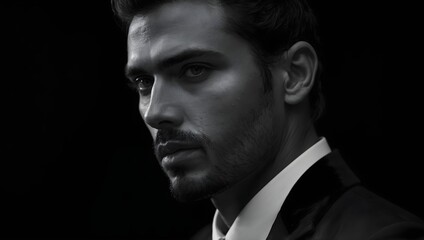 Fototapeta premium portrait of a model in classical suit with dark background