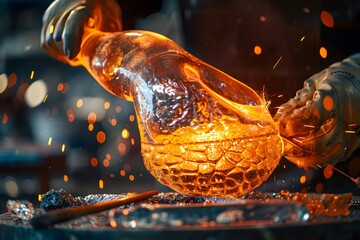 Master Glassblower Shaping Molten Glass into a Beautiful Vase