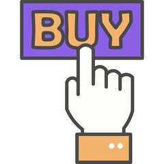 Hand pushing buy button vector icon