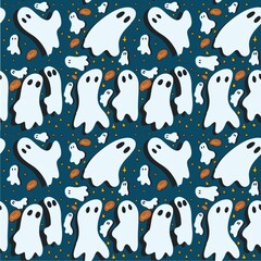 Seamless pattern Little Ghost With Text Bubble Boo!