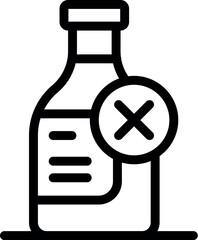 Line icon of a bottle with a cross in a circle, representing the concept of no alcohol