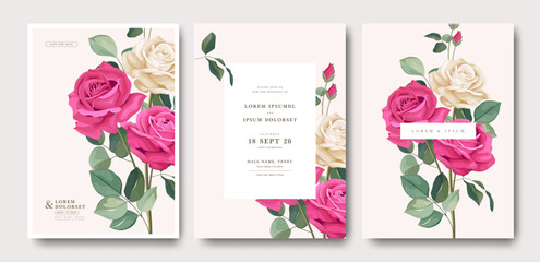 rose flower bouquet wedding invitation card with minimalist design