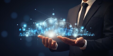 Businessman touch cloud computing icon network. Cloud technology, Cloud data transfer and online data storage for business networking confidential data 