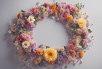 Obraz premium Flowers composition Wreath made of various colorful flowers on transparent background Easter spring
