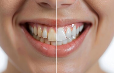 Before and after teeth whitening comparison showing transformation in dental health and aesthetics