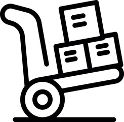 Line art icon of a hand truck carrying cargo for shipping and delivery