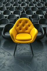 Fototapeta premium Yellow chair standing out from the crowd