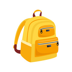 Yellow backpack isolated on white background. Vector cartoon flat illustration.