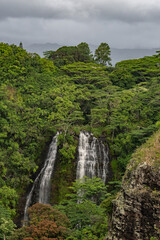 Opaekaa Falls Vista Parking,  ʻŌpaekaʻa Falls is a waterfall located on the ʻŌpaekaʻa Stream in Wailua River State Park on the eastern side of the Hawaiian island of Kauai. Hawaii, basalt 
