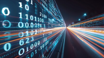 Fototapeta premium Digital Data Flowing Through a Night Highway