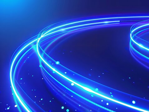 An abstract background with glowing blue curves and particles provides a mesmerizing wallpaper that could be a best-seller in digital art collections