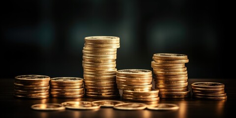 Financial investment concept, Stack of coins for finance investor with trading graph growth, Banking and financial and investment, Digital economy and cryptocurrency on a city background