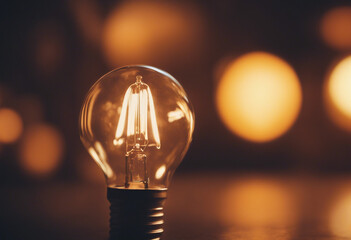 Warm colored and active bulb on a dark background