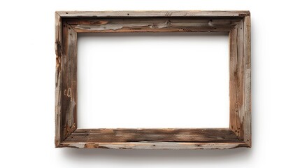 Old wooden picture frame on white backdrop with clipping paths