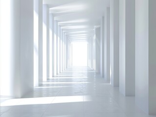 An infinite white corridor with a minimalist design for an abstract and simplistic best-seller wallpaper background