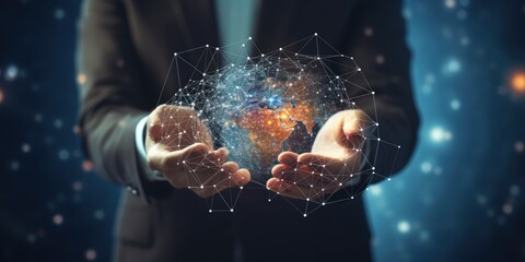 Hand of businessman touching global network connection information data exchanges, Abstract futuristic, Science and innovation of technology