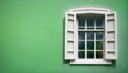Obraz premium White window. White window on a blank green wall. Window on the facade of the house