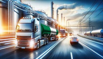 Modern tanker trucks, one showcasing the Nigeria flag, journey from a refinery, signifying fuel distribution.