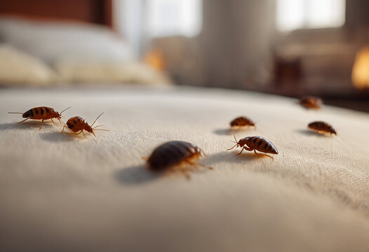 Close-up with many bed bugs in the house. Bed bug infestation