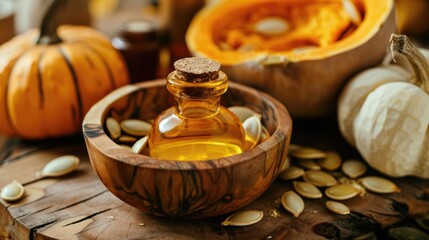 Autumn spa recipe Bowl with pumpkin seed oil natural beauty treatment