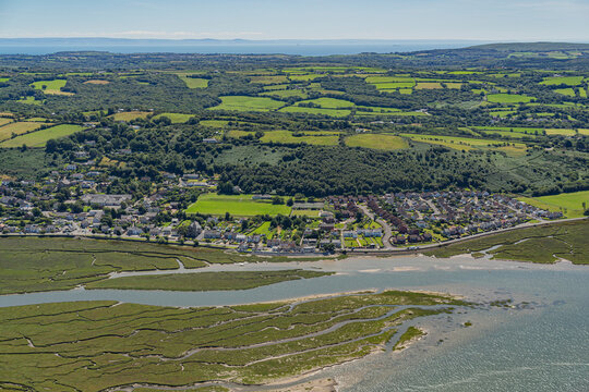 Aerial helicopter views over Swansea, Mumbles and the Gower Peninsular, Wales, UK
