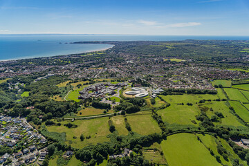 Aerial helicopter views over Swansea, Mumbles and the Gower Peninsular, Wales, UK
