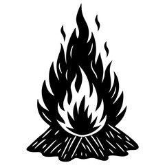 Solid Black Outline Burning Bonfire silhouette vector art  illustration 
