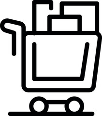 Black outline icon of a shopping cart full of products standing on the floor