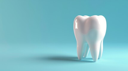 White human molar tooth on blue background, dental health concept