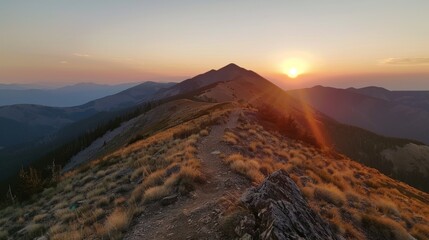 Sun Setting on a Mountain Trail
