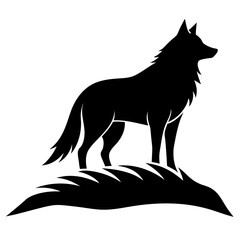 wolf on hill silhouette on white background