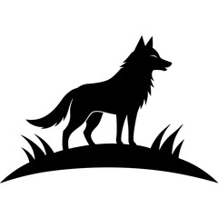 wolf on hill silhouette on white background