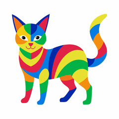 Green, blue, yellow red cat psychodelia on white background