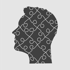 Man head made puzzle pieces. Strategy, education