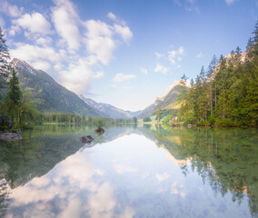 View of Hintersee lake in Berchtesgaden National Park Bavarian Alps, Germany