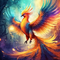 Fototapeta premium Phoenix bird risen from the ashes, fire bird. Burning bird 