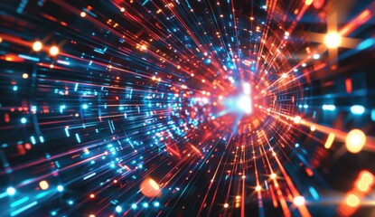 Obraz premium A colorful abstract image of a tunnel with bright lights. AI.