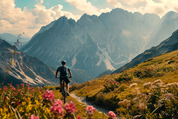 Obraz premium Mountain Biking Adventure in the Alps on a Sunny Day